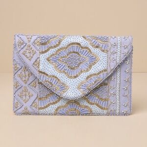 Lulus Etched In Stone Light Blue Beaded Clutch